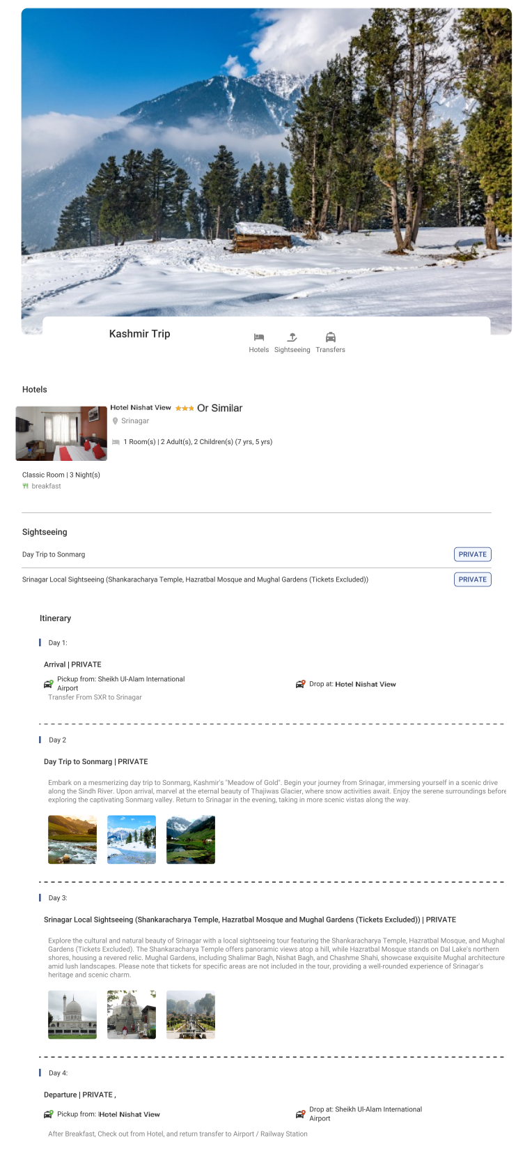 Kashmir 3N4D2 Adults, 2 Kids , 1 Room, 3 Star Hotel, All Transfers with Sedan Kashmir Holiday Package - RideNow Holidays