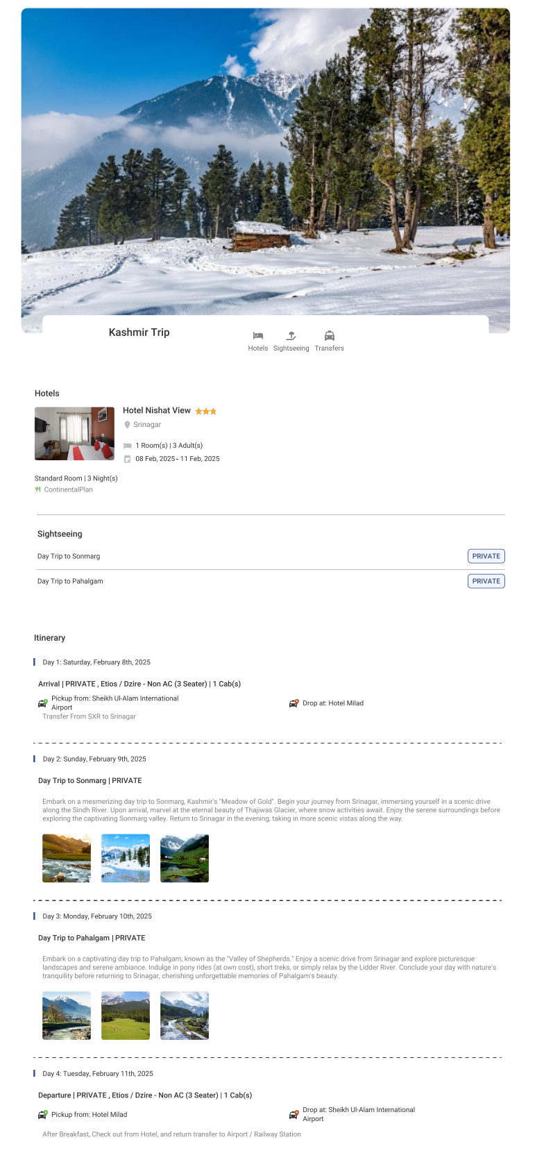 3N4D Kashmir3 Adults , 3 Star Hotel with Breakfast, All Transfers with Sedan Kashmir Holiday Package - RideNow Holidays