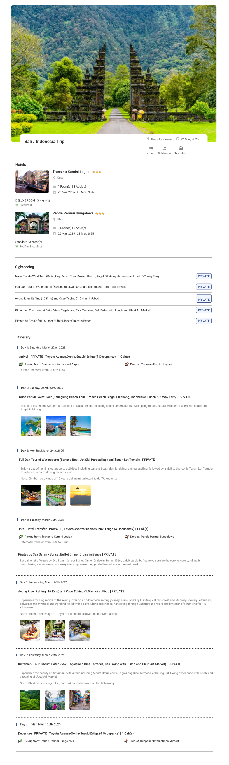 Bali 6N7D3 Adults, 3 Star Hotel with Breakfast, All Transfers with Sedan with Visa Bali Holiday Package - RideNow Holidays