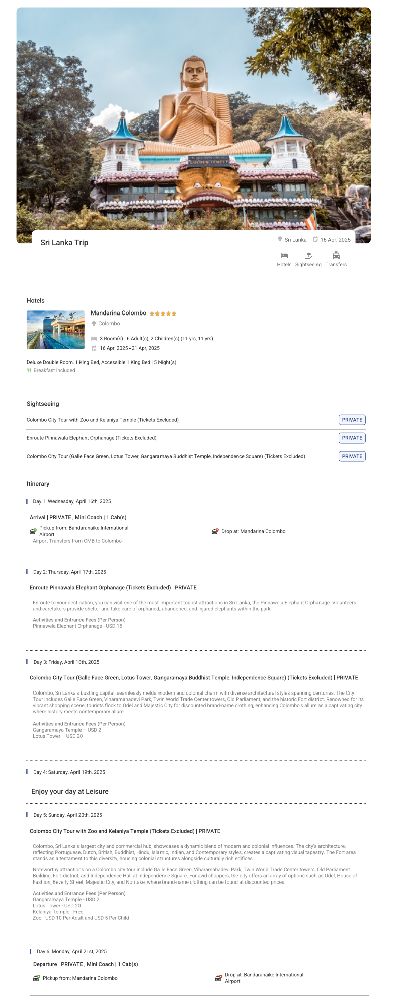 Sri Lanka 5N6D Sri Lanka Holiday Package - RideNow Holidays