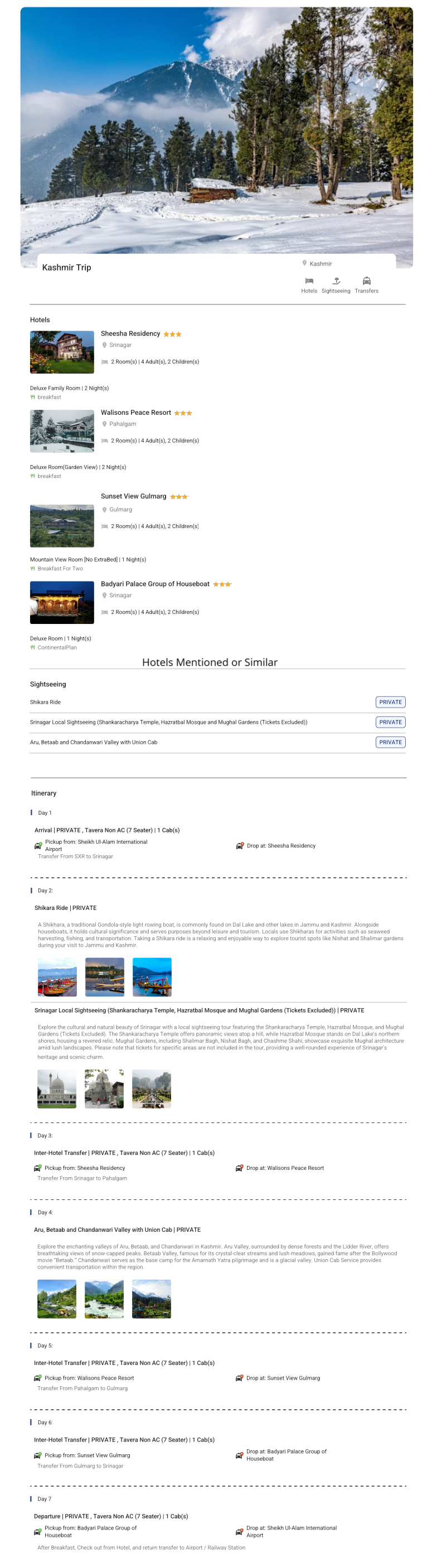 Kashmir 6N7D4 Adults 2 Kids, 2 Rooms with Breakfast, 3 Star Hotel with Transfers Kashmir Holiday Package - RideNow Holidays