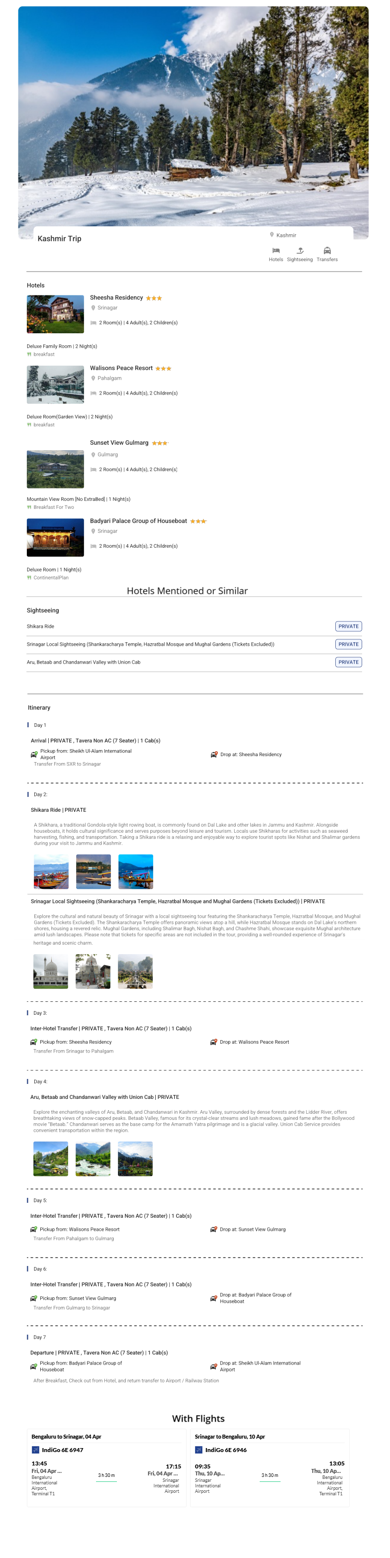 Kashmir 6N7D4 Adults 2 Kids, 2 Rooms with Breakfast, 3 Star Hotel with Transfers & Flights Kashmir Holiday Package - RideNow Holidays