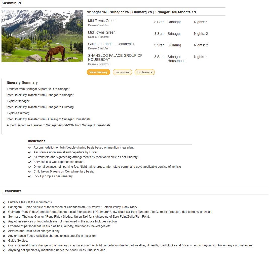 Kashmir 6N7D Kashmir Holiday Package - RideNow Holidays