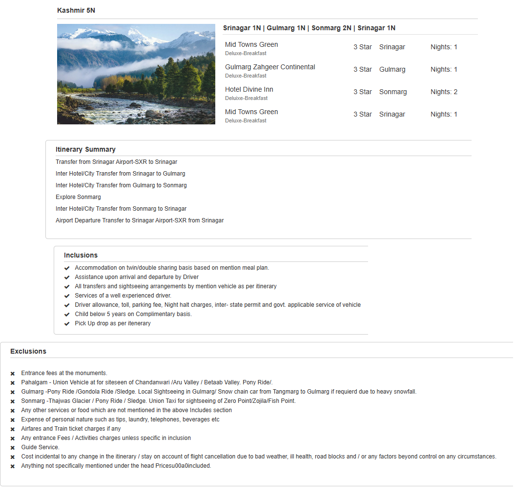 Kashmir 5N6D Kashmir Holiday Package - RideNow Holidays