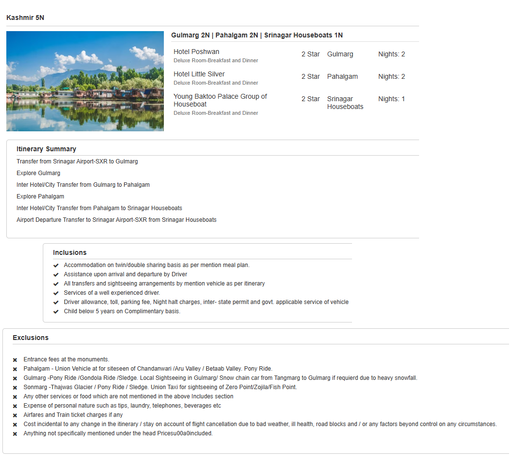 Kashmir 5N6D Kashmir Holiday Package - RideNow Holidays
