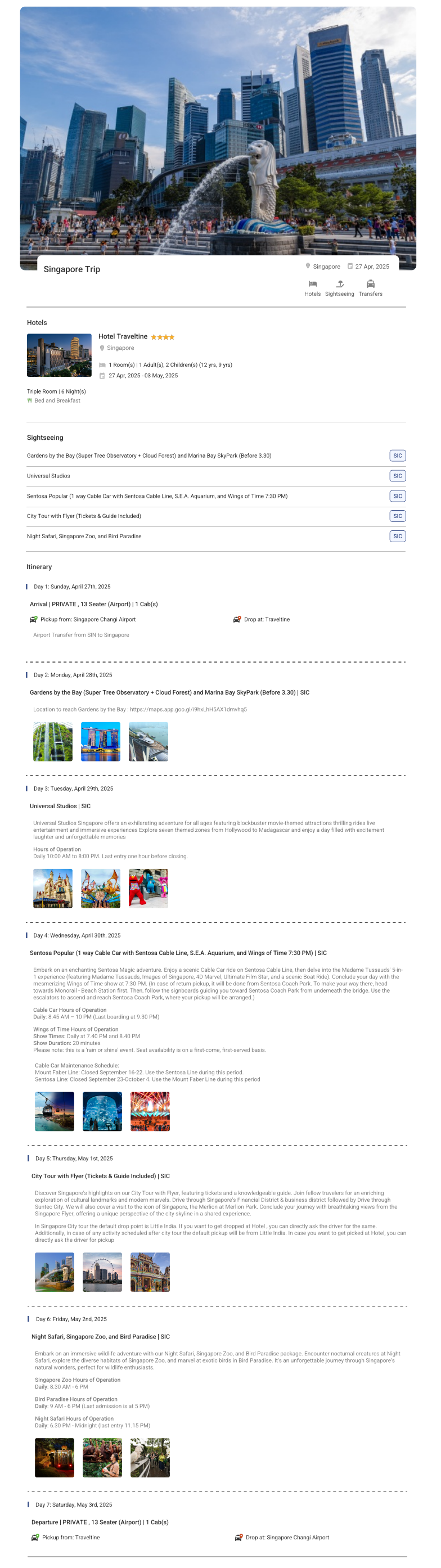 Singapore 6N7D1 Adult, 2 Kids(9yrs,12yrs), 4 Star Hotel with Breakfast and Transfers Singapore Holiday Package - RideNow Holidays