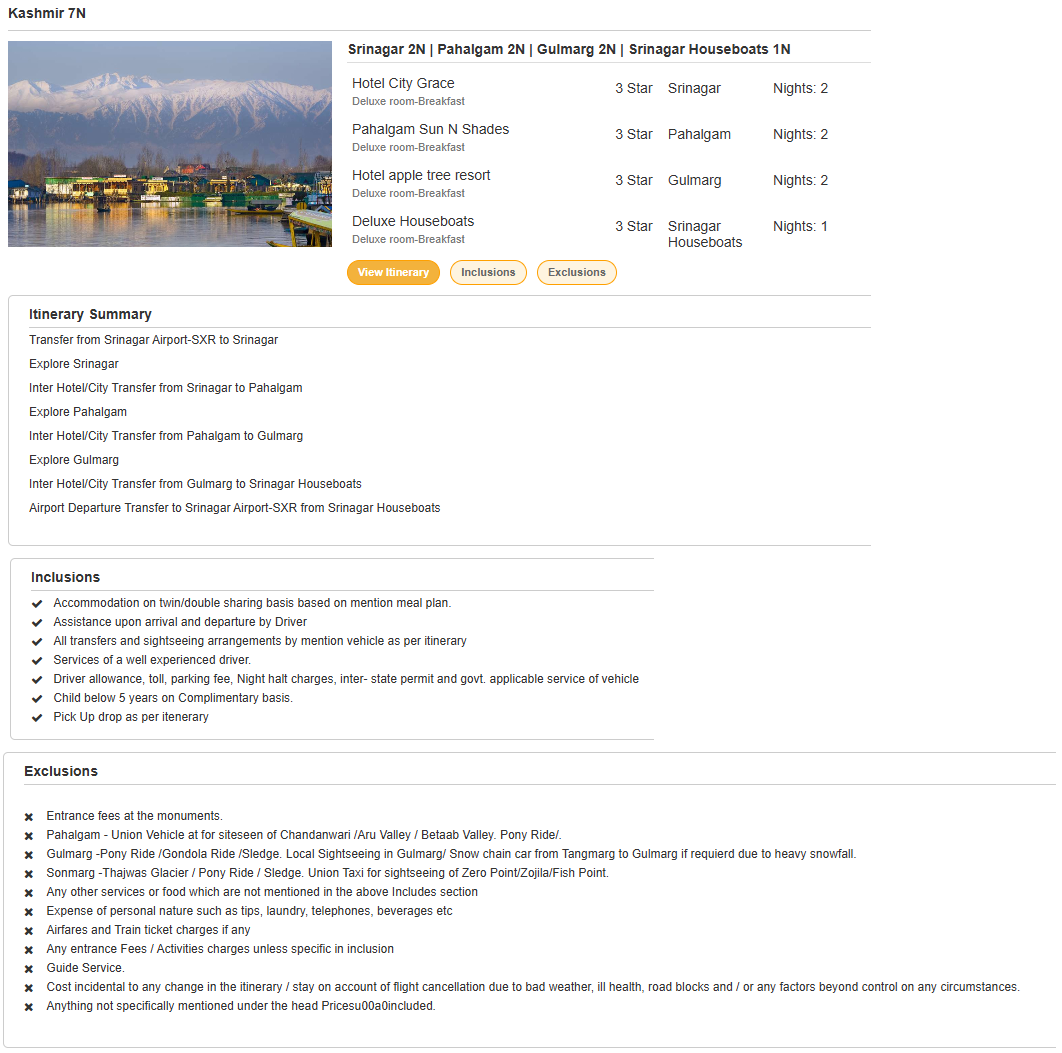Kashmir 7N8D Kashmir Holiday Package - RideNow Holidays