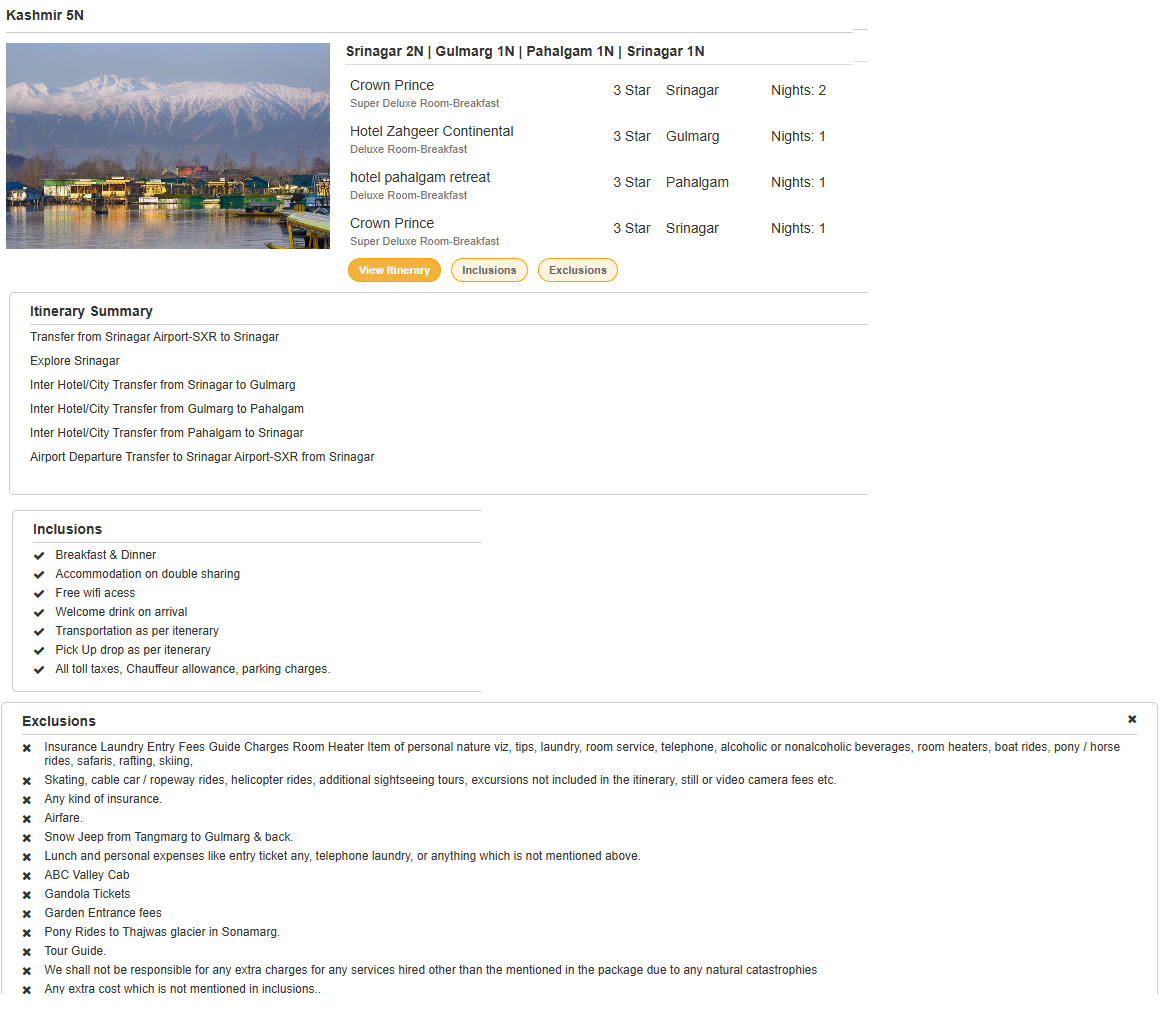 Kashmir 5N6D Kashmir Holiday Package - RideNow Holidays