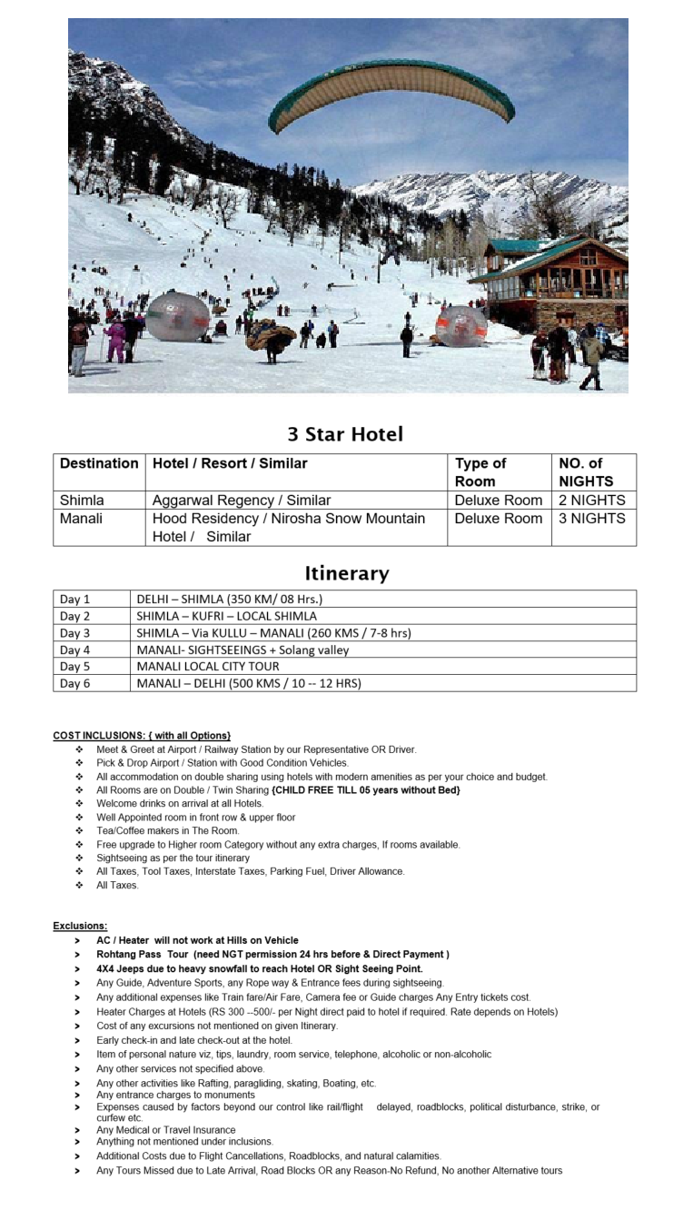 Himachal 5N6D Himachal Holiday Package - RideNow Holidays