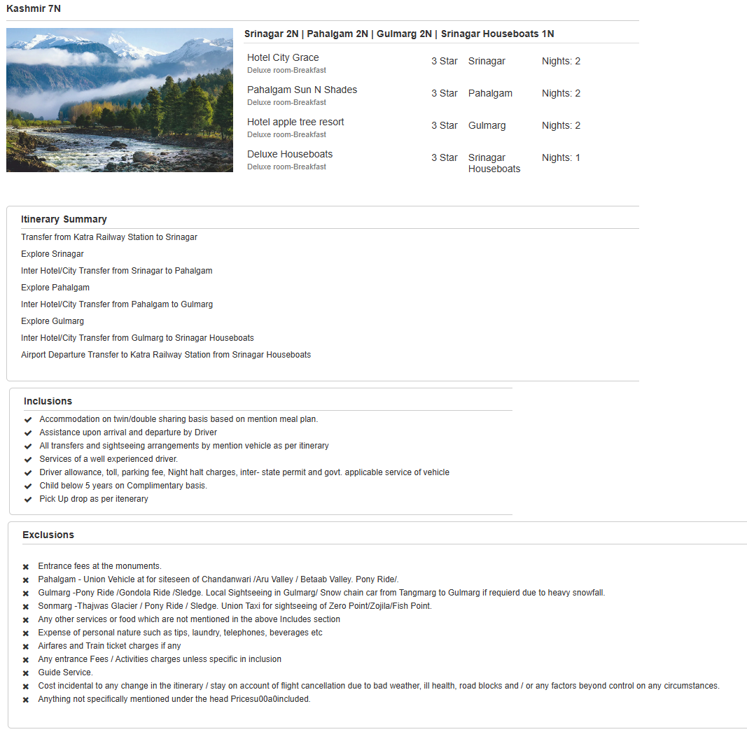 Kashmir 7N8D Kashmir Holiday Package - RideNow Holidays