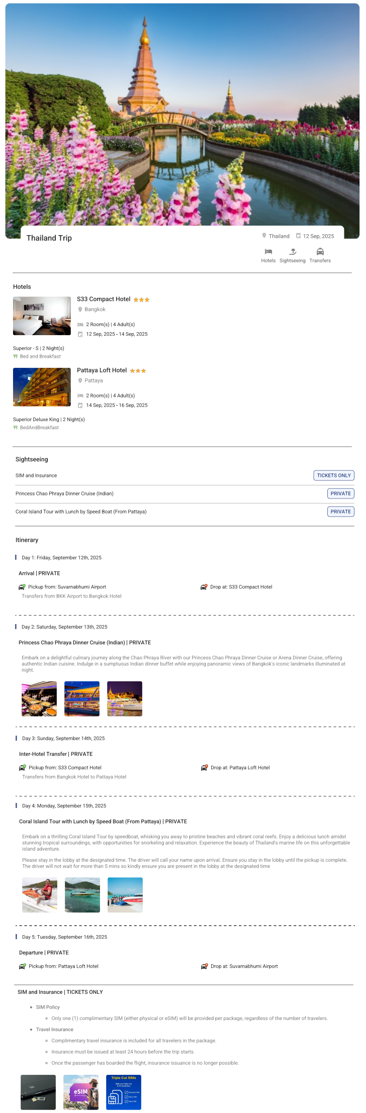 Thailand 4N5D4 Adults , 2 Rooms with Breakfast, 3 Star Hotel with Transfers Thailand Holiday Package - RideNow Holidays