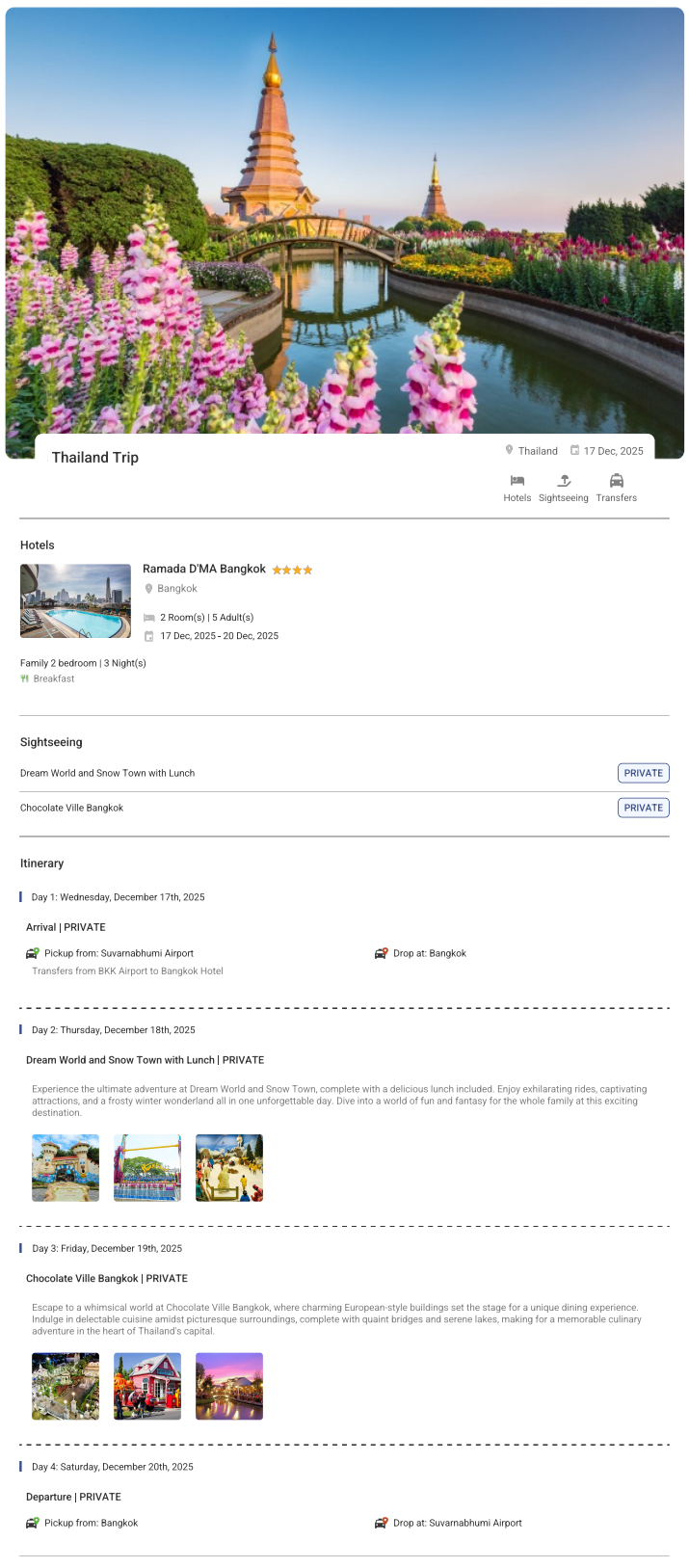 Thailand 3N4D5 Adults, 2 Rooms with Breakfast, 4 Star Hotel with Transfers Thailand Holiday Package - RideNow Holidays