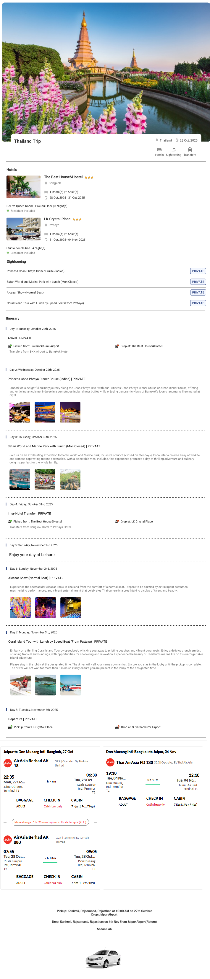 Thailand 7N8D2 Adults, 1 Room with Breakfast, 3 Star Hotel with Transfers, Flights (2 Adults, Econom Thailand Holiday Package - RideNow Holidays