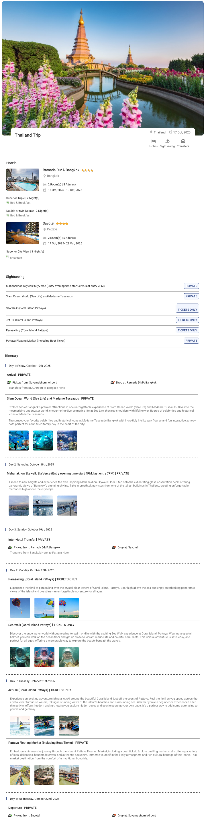 Thailand 5N6D5 Adults, 2 Rooms with Breakfast, 4 Star Hotel with Transfers Thailand Holiday Package - RideNow Holidays