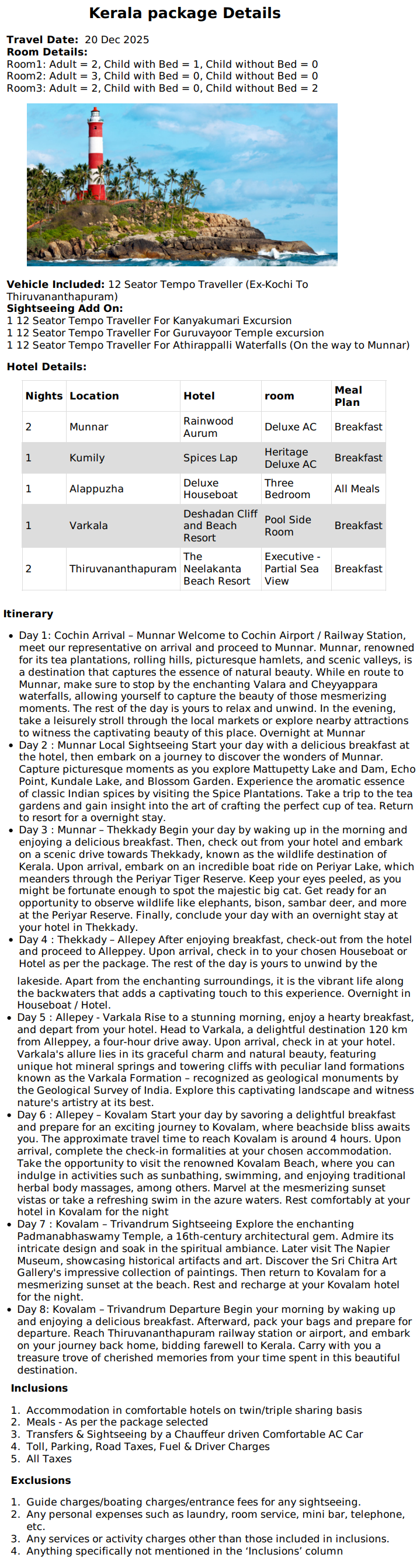 Kerala 7N8D Kerala Holiday Package - RideNow Holidays