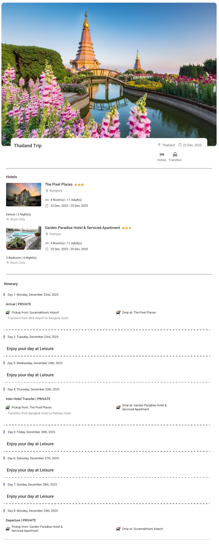 Thailand 7N8D11 Adults, 4 Rooms, 3 Star Hotel with Transfers Thailand Holiday Package - RideNow Holidays