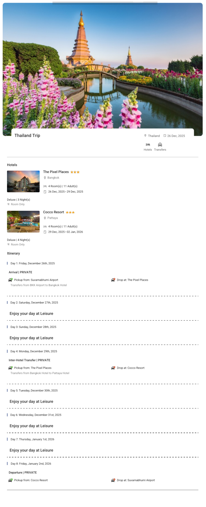 Thailand 7N8D11 Adults, 4 Rooms, 3 Star Hotel with Transfers Thailand Holiday Package - RideNow Holidays