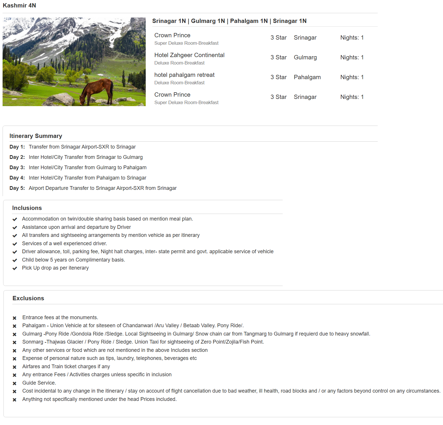 Kashmir 4N5D Kashmir Holiday Package - RideNow Holidays