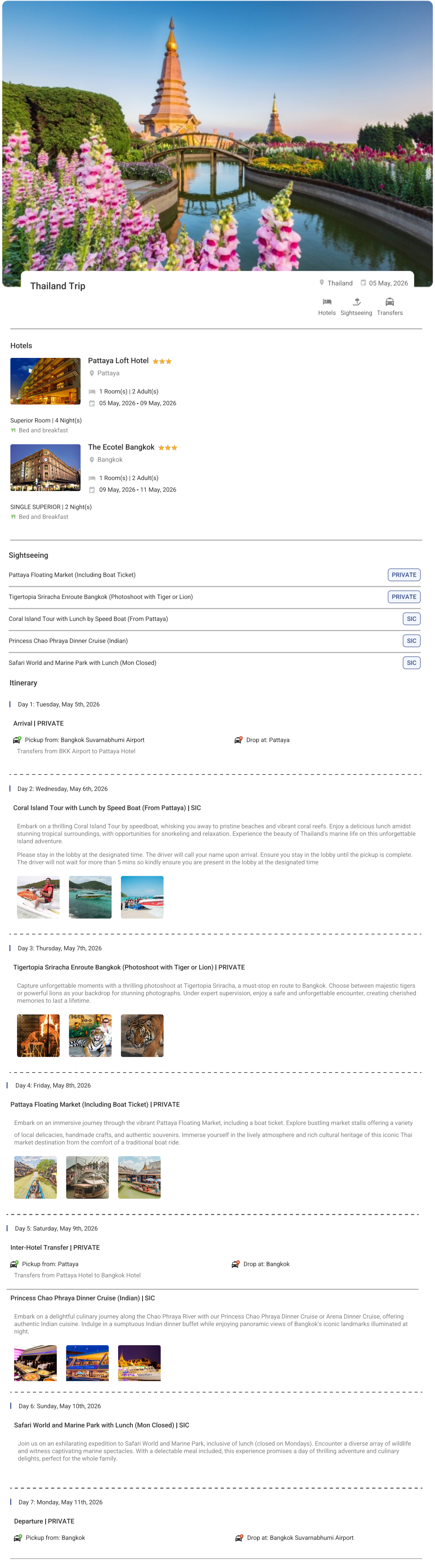 Thailand 6N7D2 Adults, 1 Room with Breakfast, 3 Star Hotel with Transfers with Return Flights(For 2 Thailand Holiday Package - RideNow Holidays