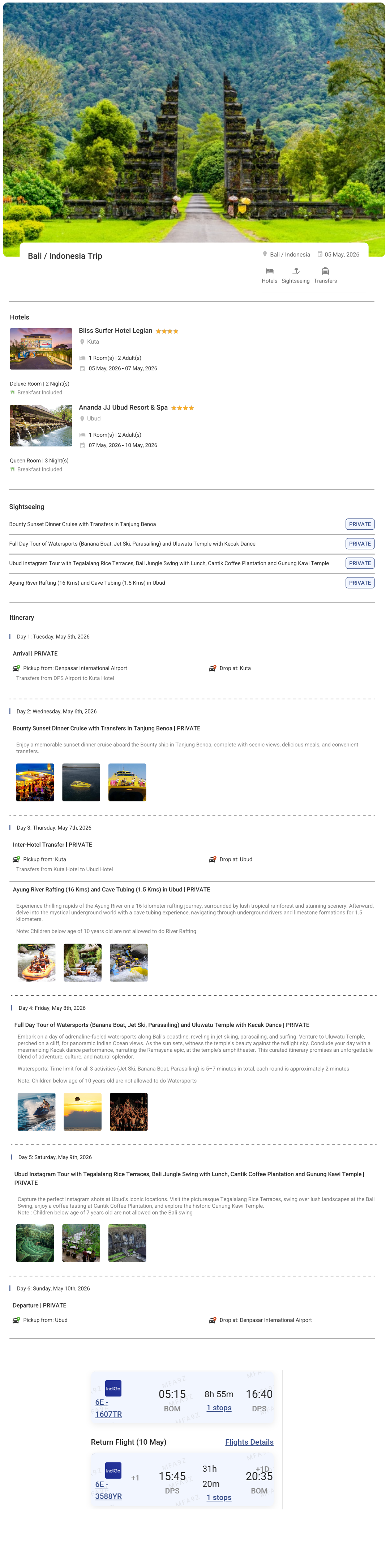 Bali 5N6D2 Adults, 1 Room with Breakfast, 4 Star Hotel with Transfers and Round Trip Flights(2 Adult Bali Holiday Package - RideNow Holidays