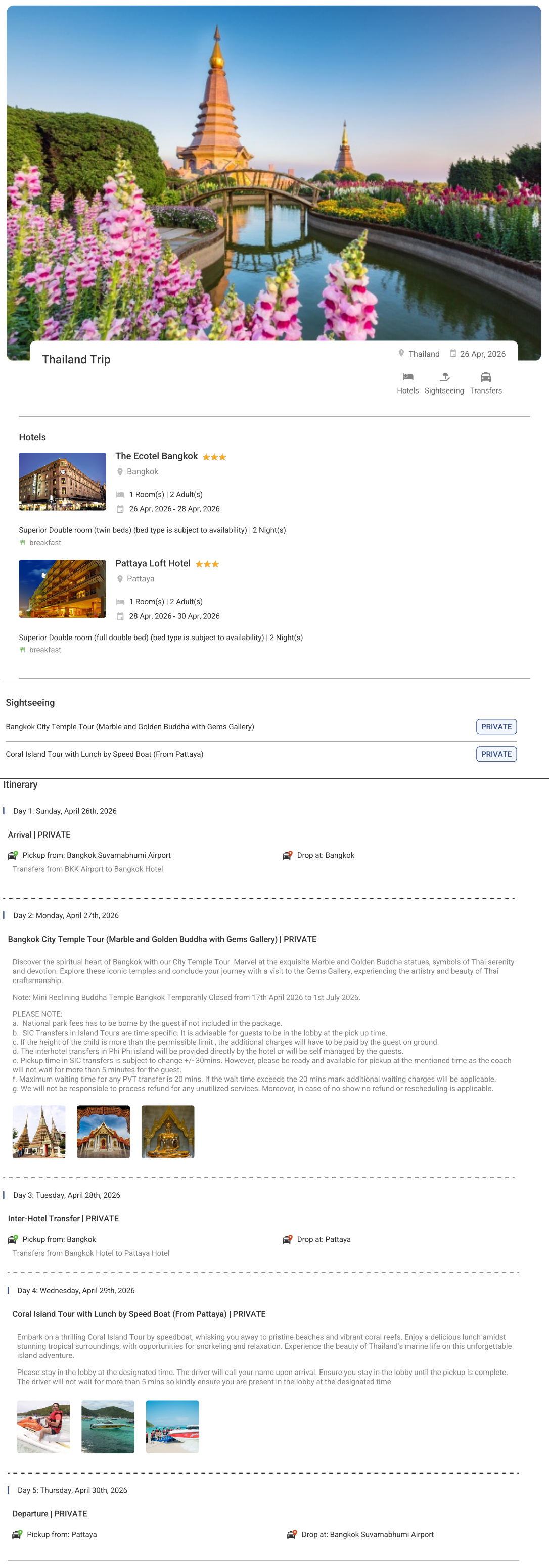 Thailand 4N5D2 Adults, 1 Room with Breakfast, 3 Star Hotel with Transfers Thailand Holiday Package - RideNow Holidays