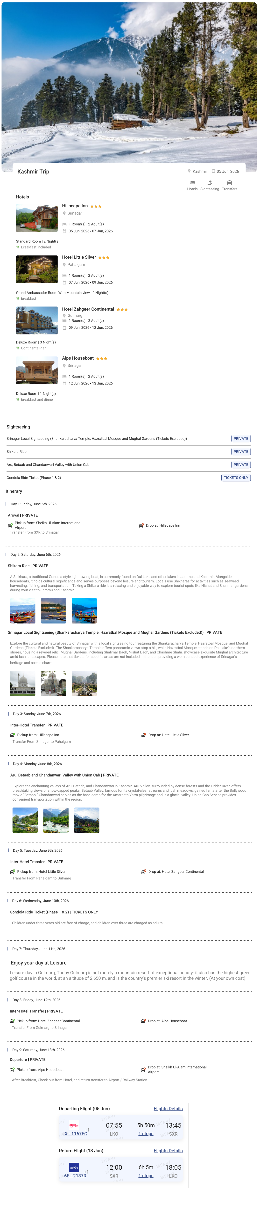Kashmir 8N9D Kashmir Holiday Package - RideNow Holidays