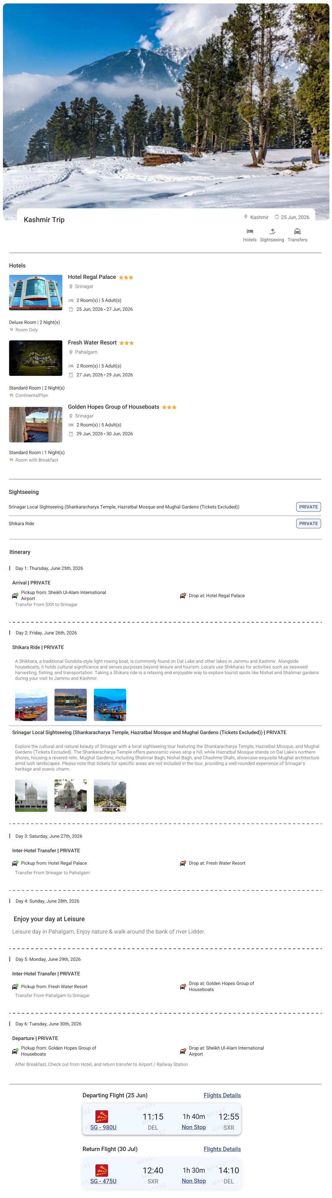 Kashmir 5N6D Kashmir Holiday Package - RideNow Holidays