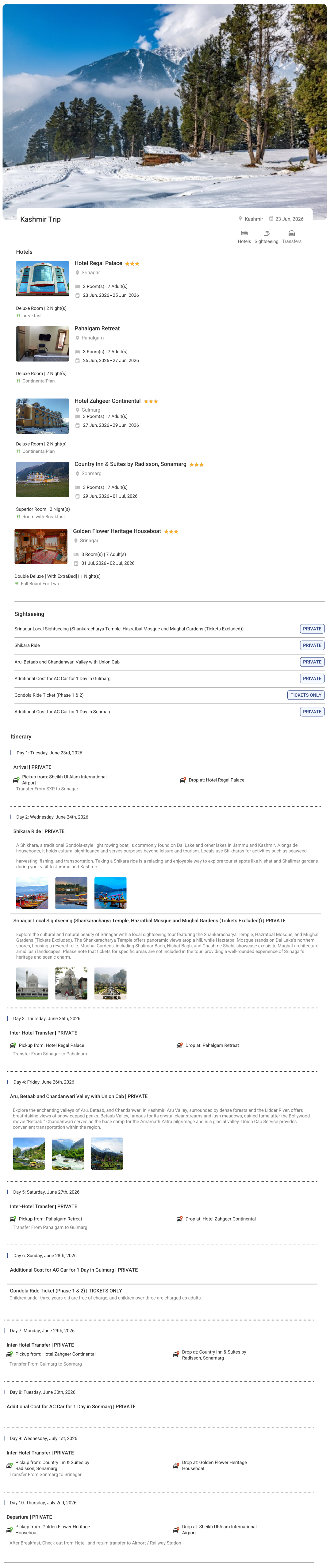 Kashmir 9N10D Kashmir Holiday Package - RideNow Holidays