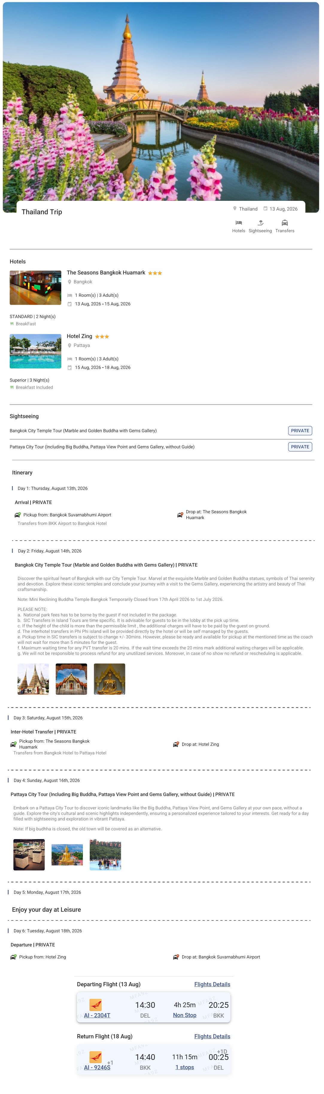 Thailand 5N6D3 Adults, 1 Room with Breakfast, 3 Star Hotel with Transfers and Round Trip Flights(Eco Thailand Holiday Package - RideNow Holidays