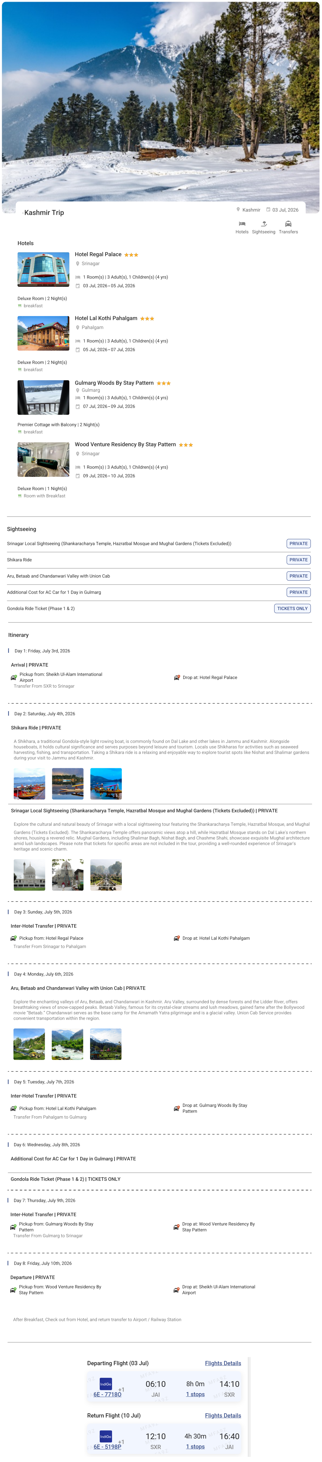 Kashmir 7N8D Kashmir Holiday Package - RideNow Holidays