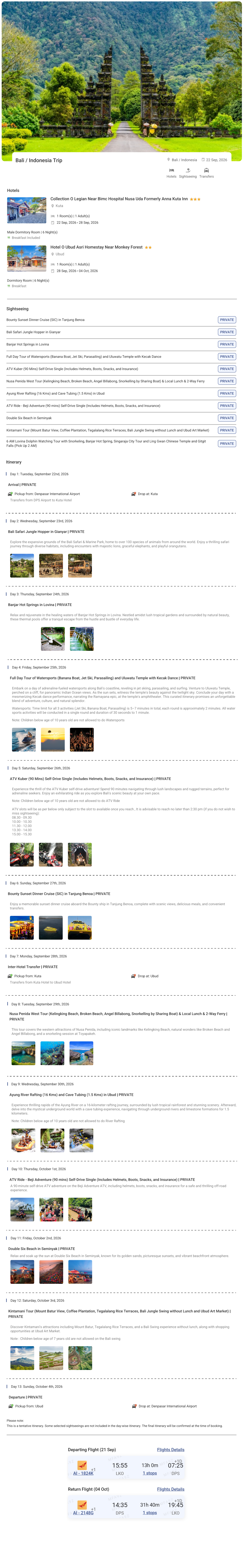 Bali 12N13D1 Adult with Round Trip Flights(Econmy) and Visa Bali Holiday Package - RideNow Holidays