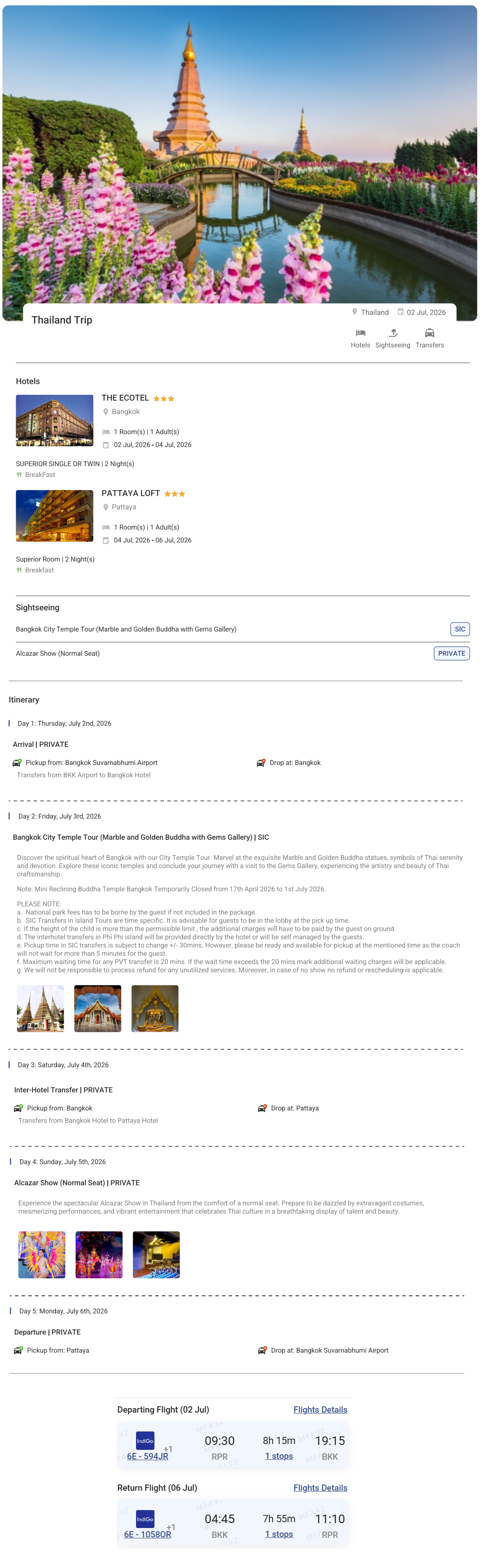 Thailand 4N5D1 Adult, 1 Room with Breakfast, 3 Star Hotel with Transfers and Round Trip Flights (Eco Thailand Holiday Package - RideNow Holidays