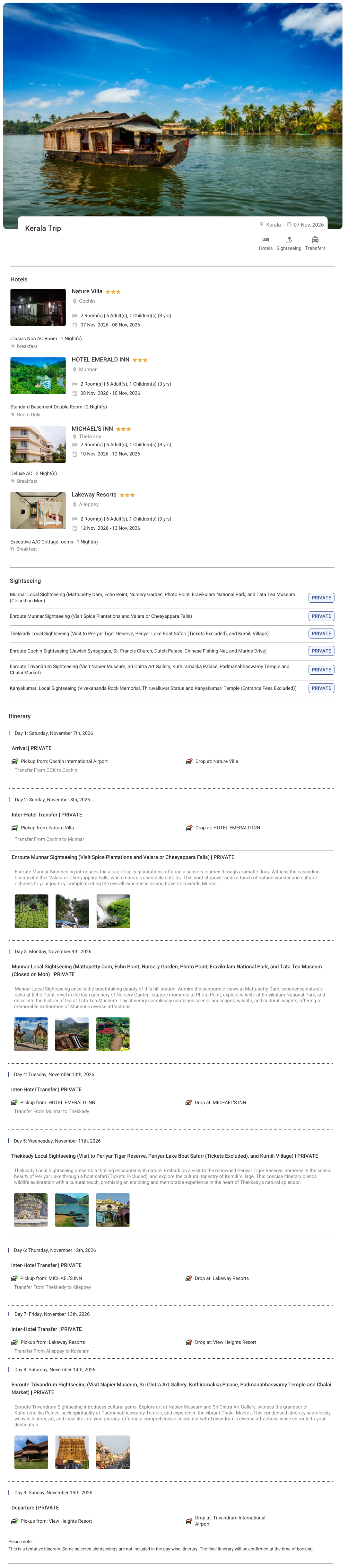 Kerala 8N9D Kerala Holiday Package - RideNow Holidays