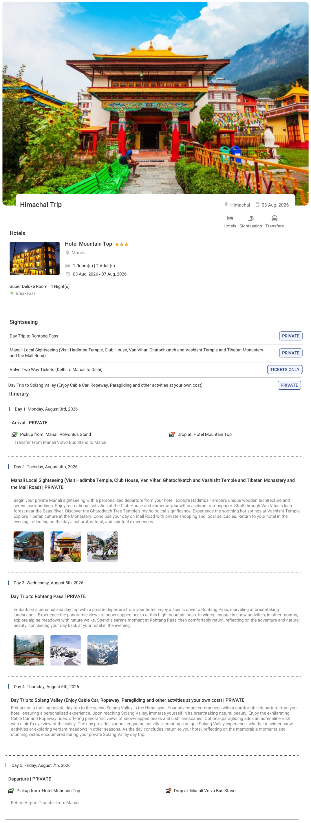 Himachal 4N5D Himachal Holiday Package - RideNow Holidays